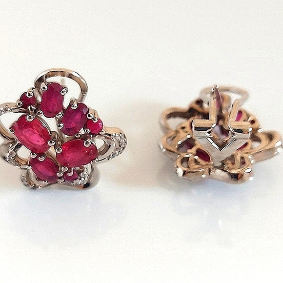 Natural Ruby 6x4mm & CZ‎ 14K White Gold on 925 Sterling Silver Earrings - Picture 4 of 5